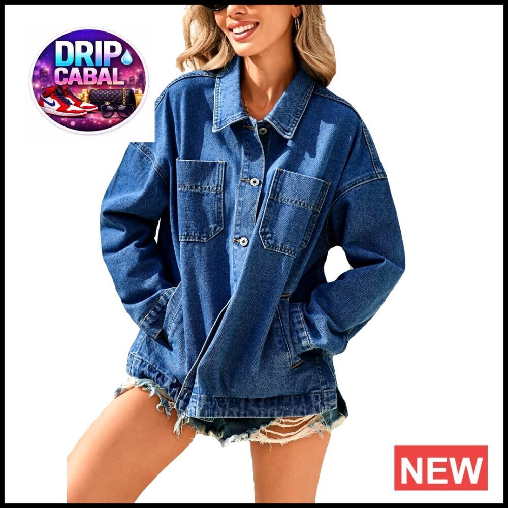 Oversized Denim Jacket Boyfriend Fit Button Front Vintage Style